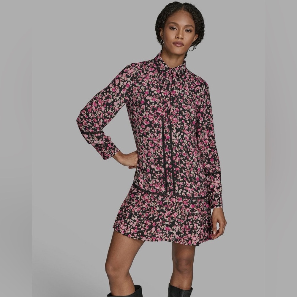 BCBG Black and Pink Floral Midi Dress - Picture 3 of 7